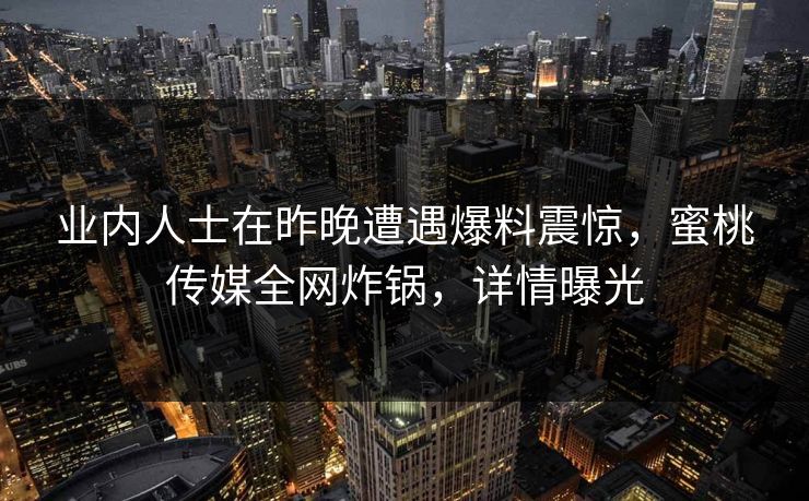 业内人士在昨晚遭遇爆料震惊，蜜桃传媒全网炸锅，详情曝光