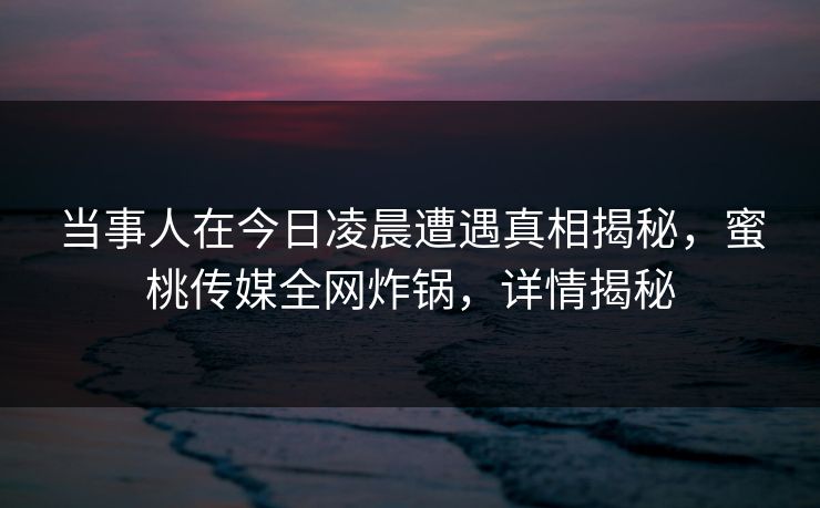 当事人在今日凌晨遭遇真相揭秘，蜜桃传媒全网炸锅，详情揭秘
