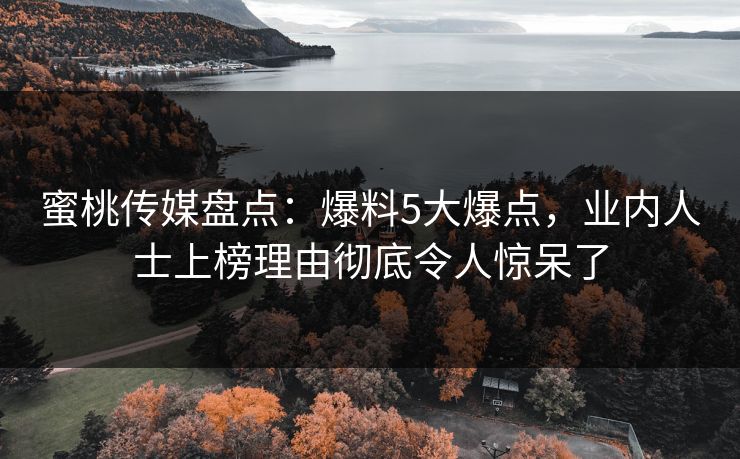 蜜桃传媒盘点：爆料5大爆点，业内人士上榜理由彻底令人惊呆了